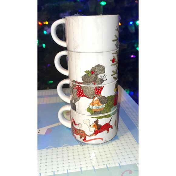 Stackable Christmas Dog-Themed Ceramic Mugs Set Of 4 (No Metal Rack) - Picture 5 of 14